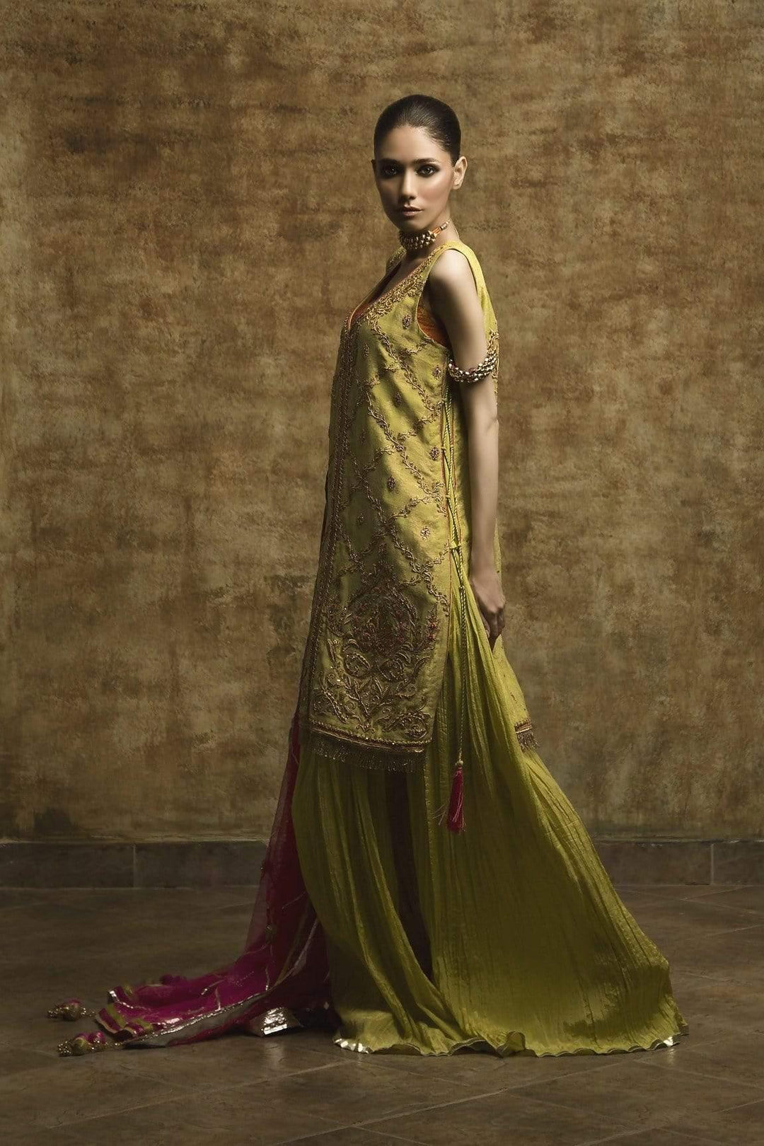 Yasmin Zaman - Green with Crush Izzar - F-172 - 1 Piece