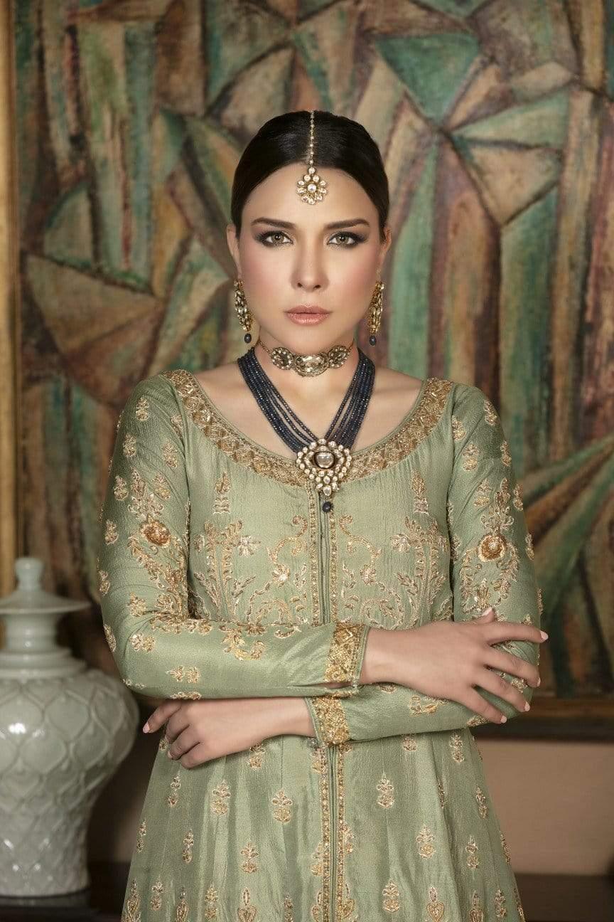 Yasmin Zaman - Jade Green Silk Gown with Gold Net Dupatta - F-178 - 3 Piece