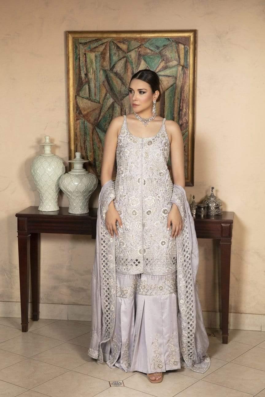 Yasmin Zaman - Lilac Silk Net Shirt and Dupatta with Silk Gharara - B-233 - 3 Piece