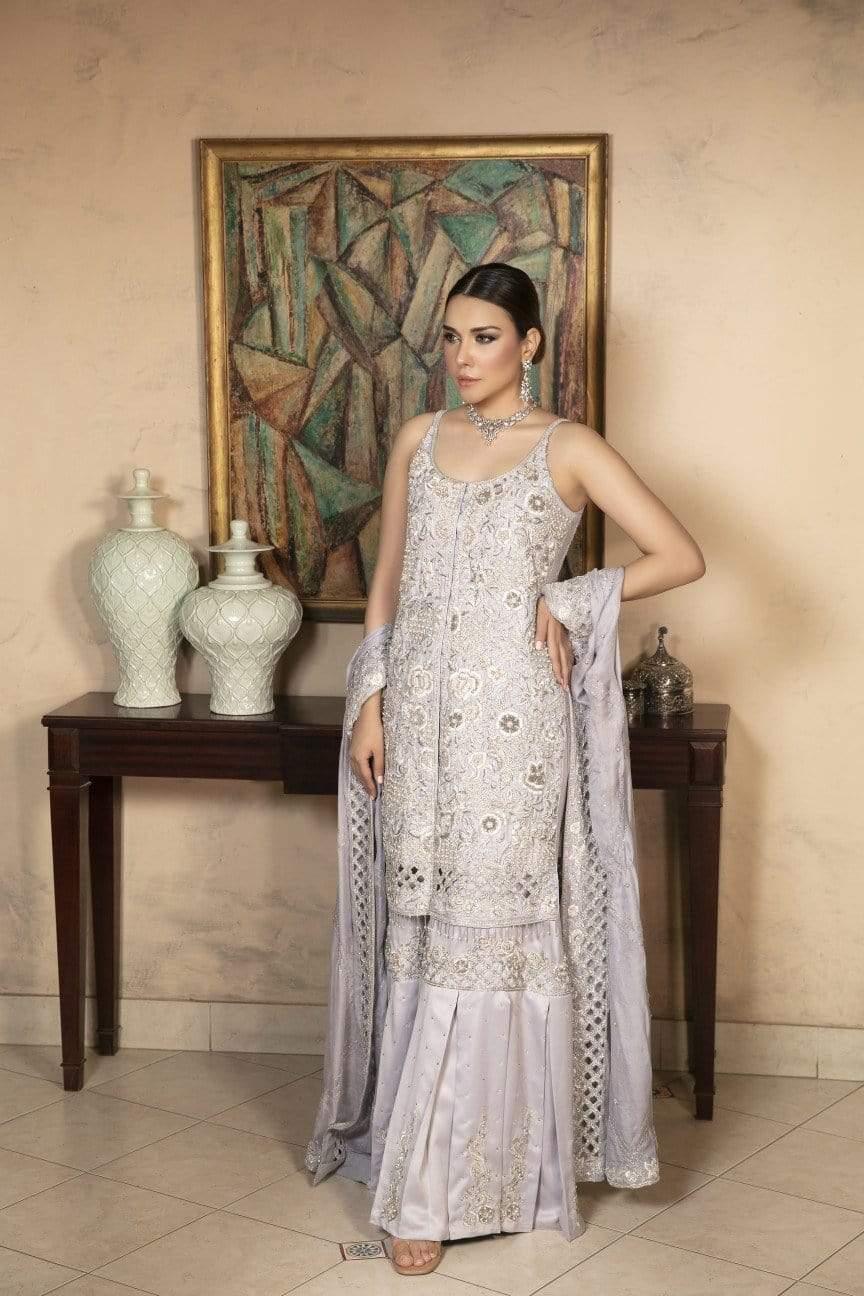 Yasmin Zaman - Lilac Silk Net Shirt and Dupatta with Silk Gharara - B-233 - 3 Piece