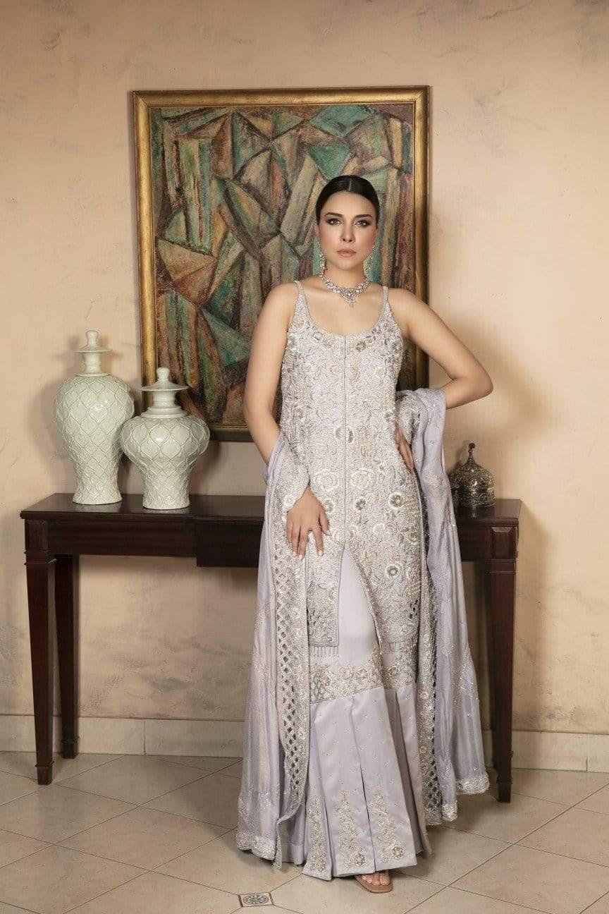 Yasmin Zaman - Lilac Silk Net Shirt and Dupatta with Silk Gharara - B-233 - 3 Piece