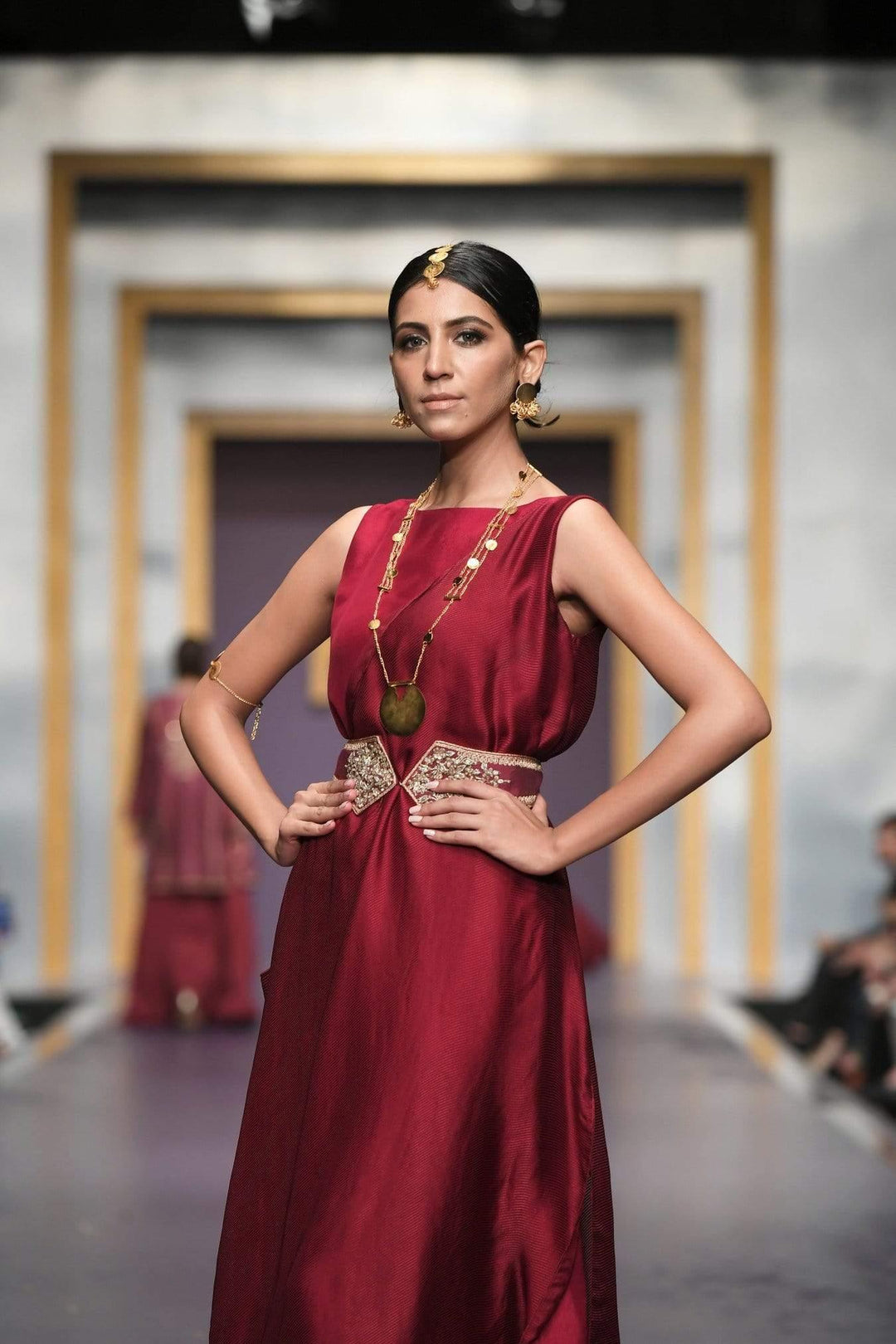 Yasmin Zaman - Maroon Chiffon - F-193- Kaaftan Shirt - 1 Piece