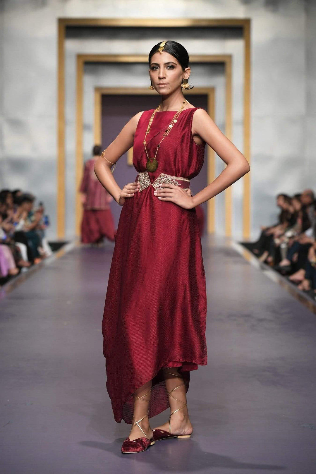 Yasmin Zaman - Maroon Chiffon - F-193- Kaaftan Shirt - 1 Piece