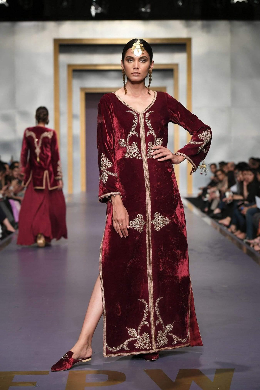 Yasmin Zaman - Maroon Velvet Kaftaan - F-192 -  1 Piece