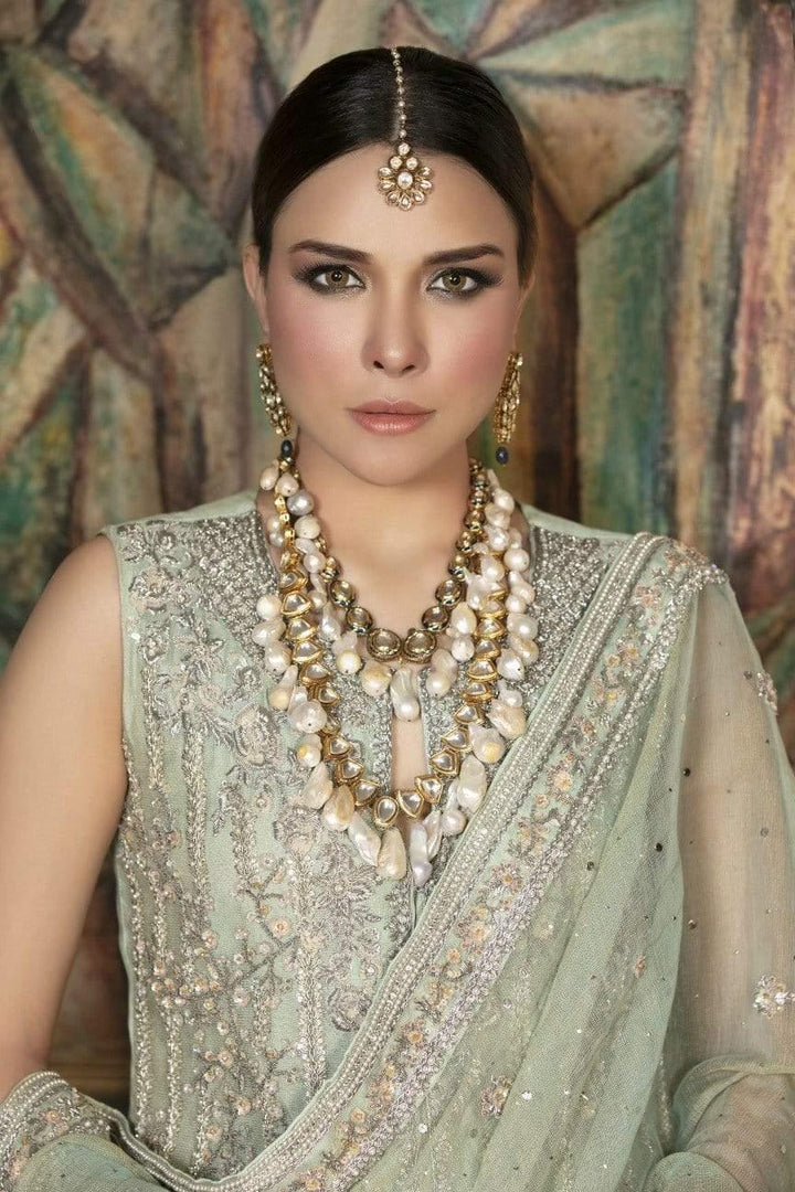 Yasmin Zaman - Mint Blue Zari Net Shirt and Dupatta with Net Lehnga - B-227 - 3 Piece