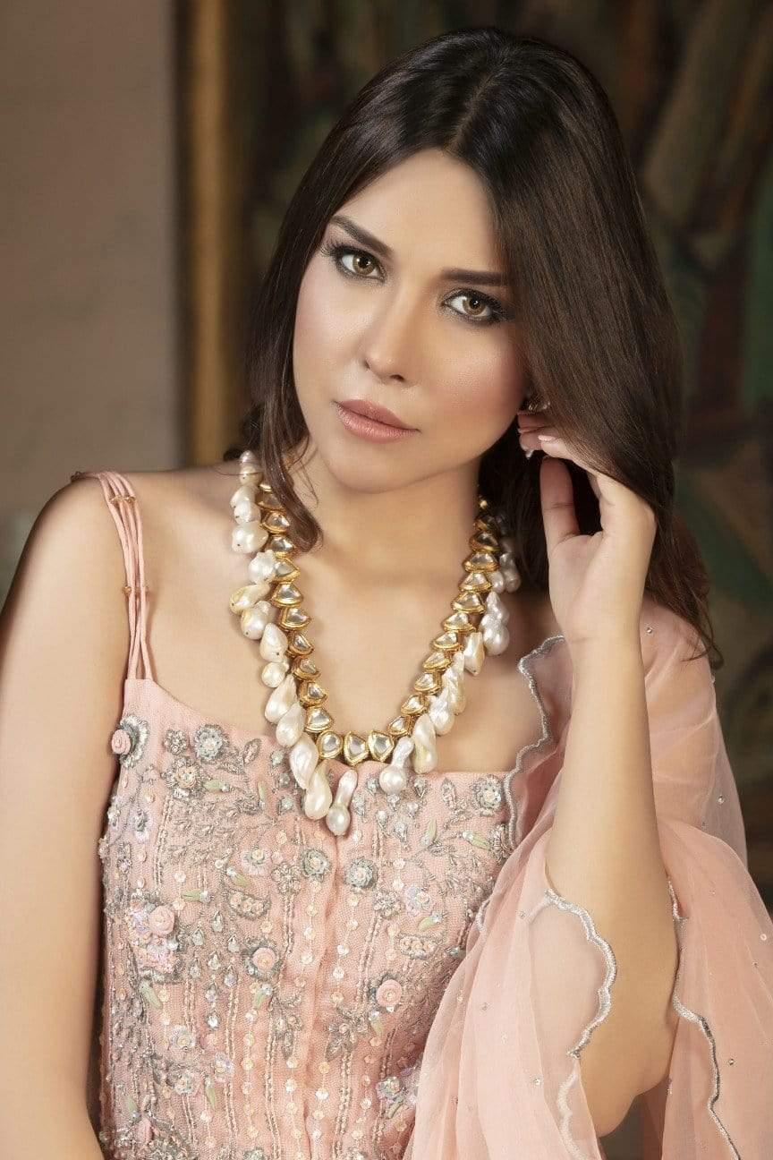 Yasmin Zaman - Rose Pink Chiffon Shirt and Lehnga with Organza Dupatta - F-196 - 3 Piece
