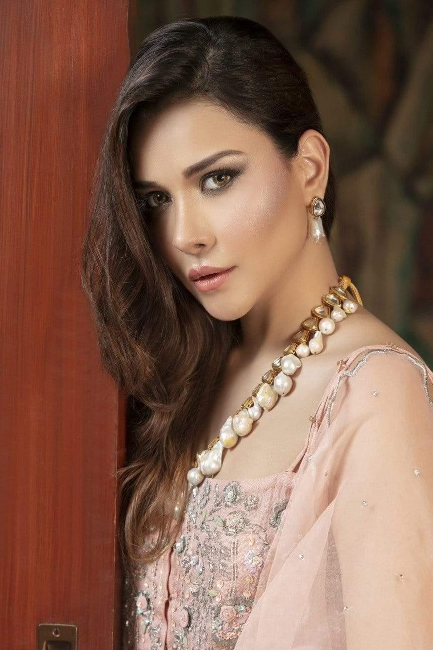 Yasmin Zaman - Rose Pink Chiffon Shirt and Lehnga with Organza Dupatta - F-196 - 3 Piece