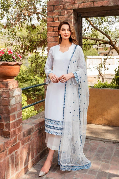 Natasha Kamal - White Cotton Net Shirt and Viscose Silk Pants and Net Dupatta - 3 Piece - Studio by TCS