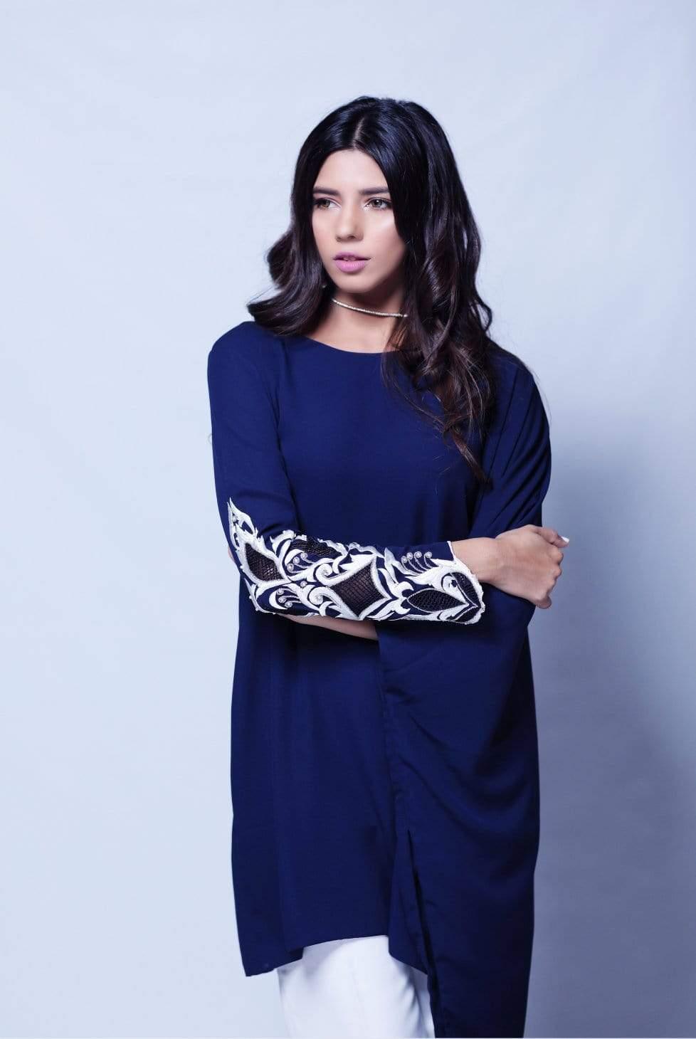 Natasha Kamal - Zoe Angular Tunic With One Embroidered Sleeve & Trouser