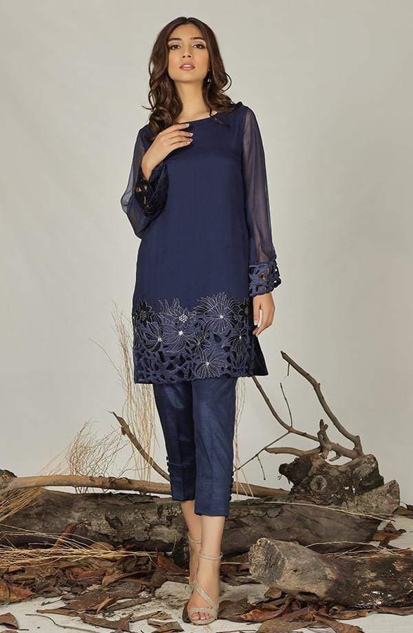 Natasha Kamal - Blu - Navy Blue with Silver Embroidered