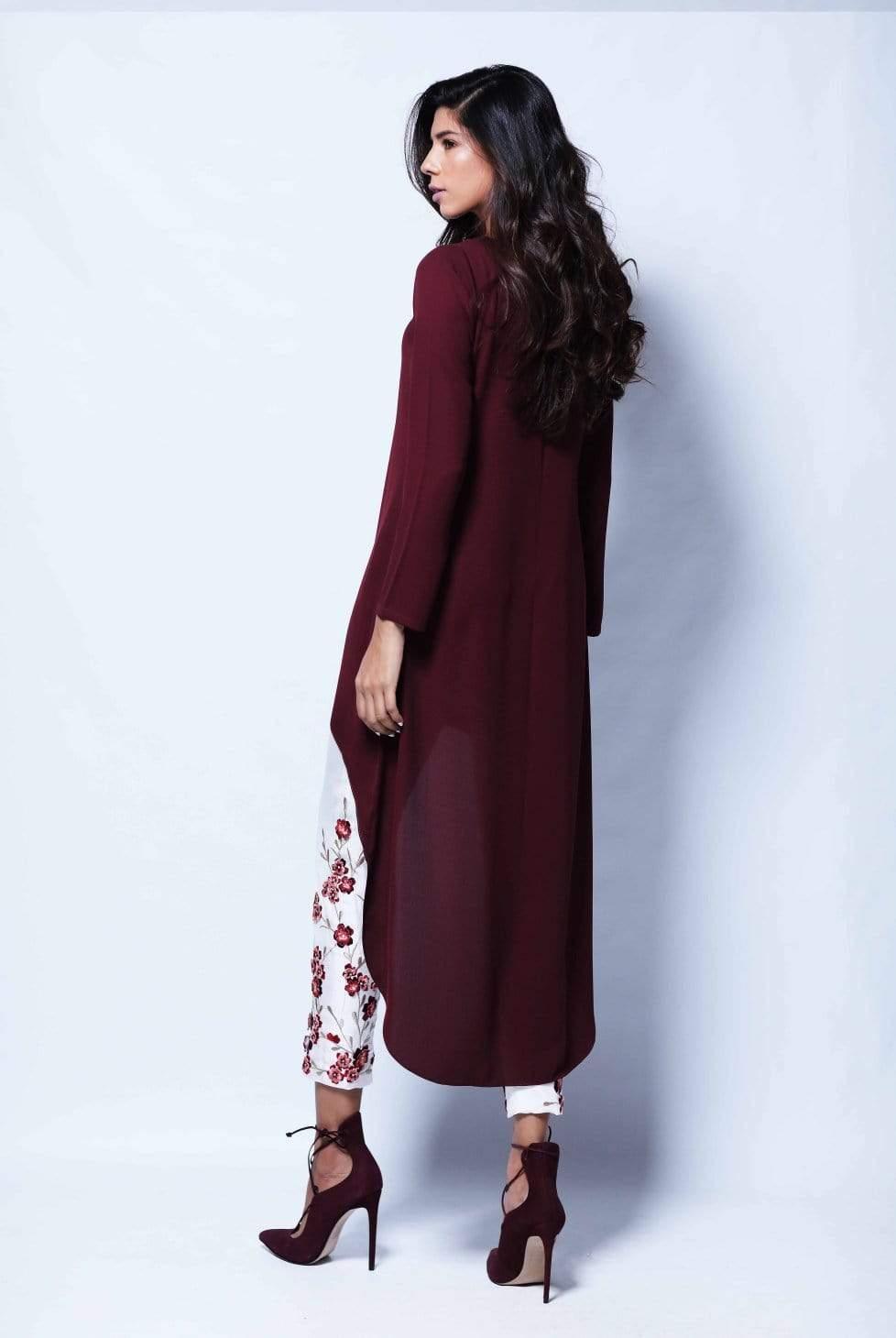 Natasha Kamal - Zinnia Solid Tunic Featuring U-Shaped Hemline With Raw Silk Trouser
